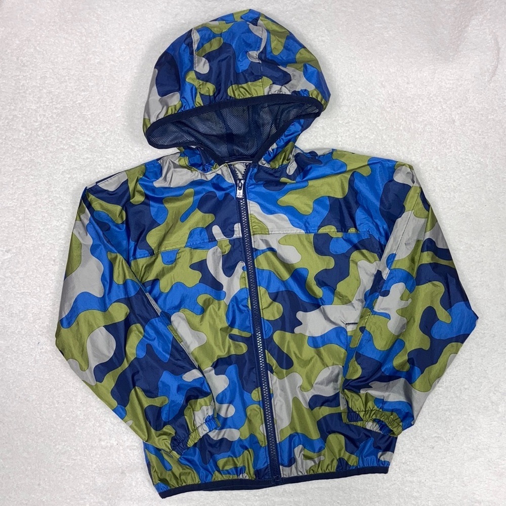 Lands end blue green camouflage lightweight windbreaker medium 5-6